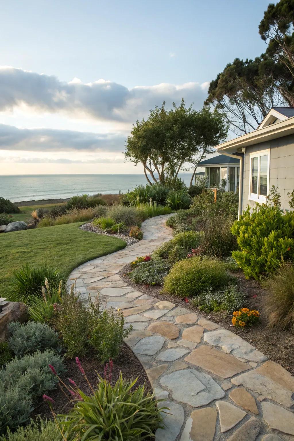 Natural stone pathway with coastal appeal.