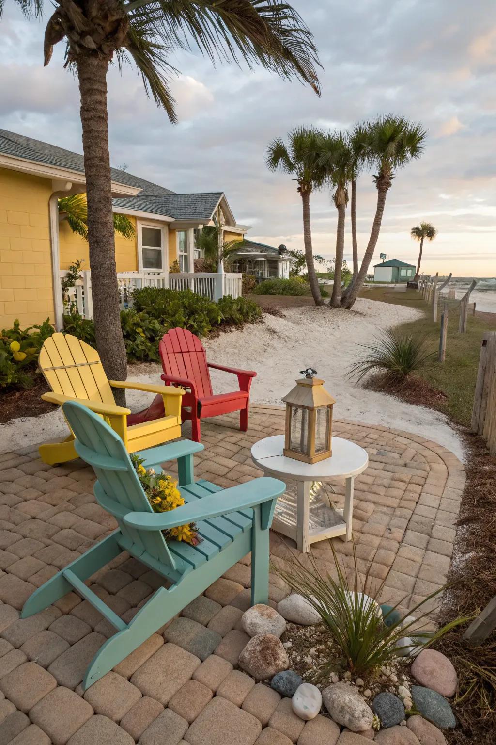 Cozy coastal seating area outdoors.
