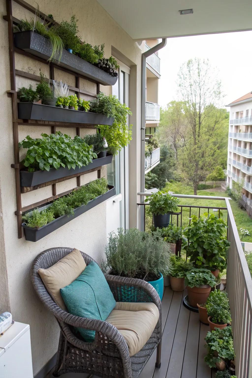 A wall-mounted herb garden offering fresh greenery and culinary delights.