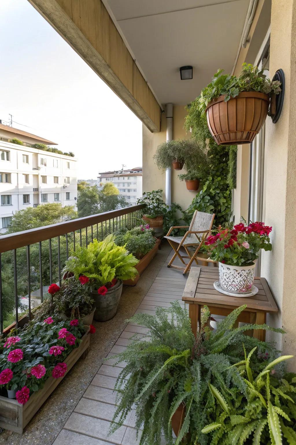 Vibrant potted plants enhancing a front porch's appeal.