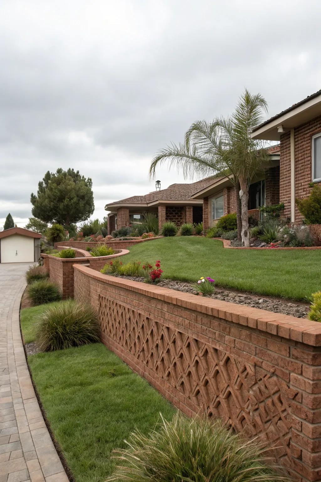 Textural brick patterns add depth and interest to your retaining wall.