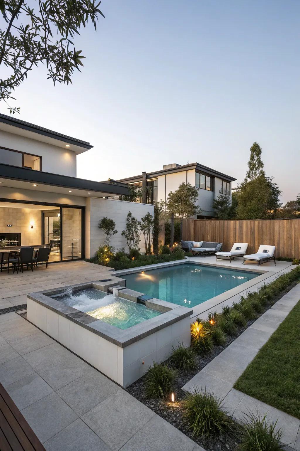 Contemporary designs offer a sleek and chic pool setting.