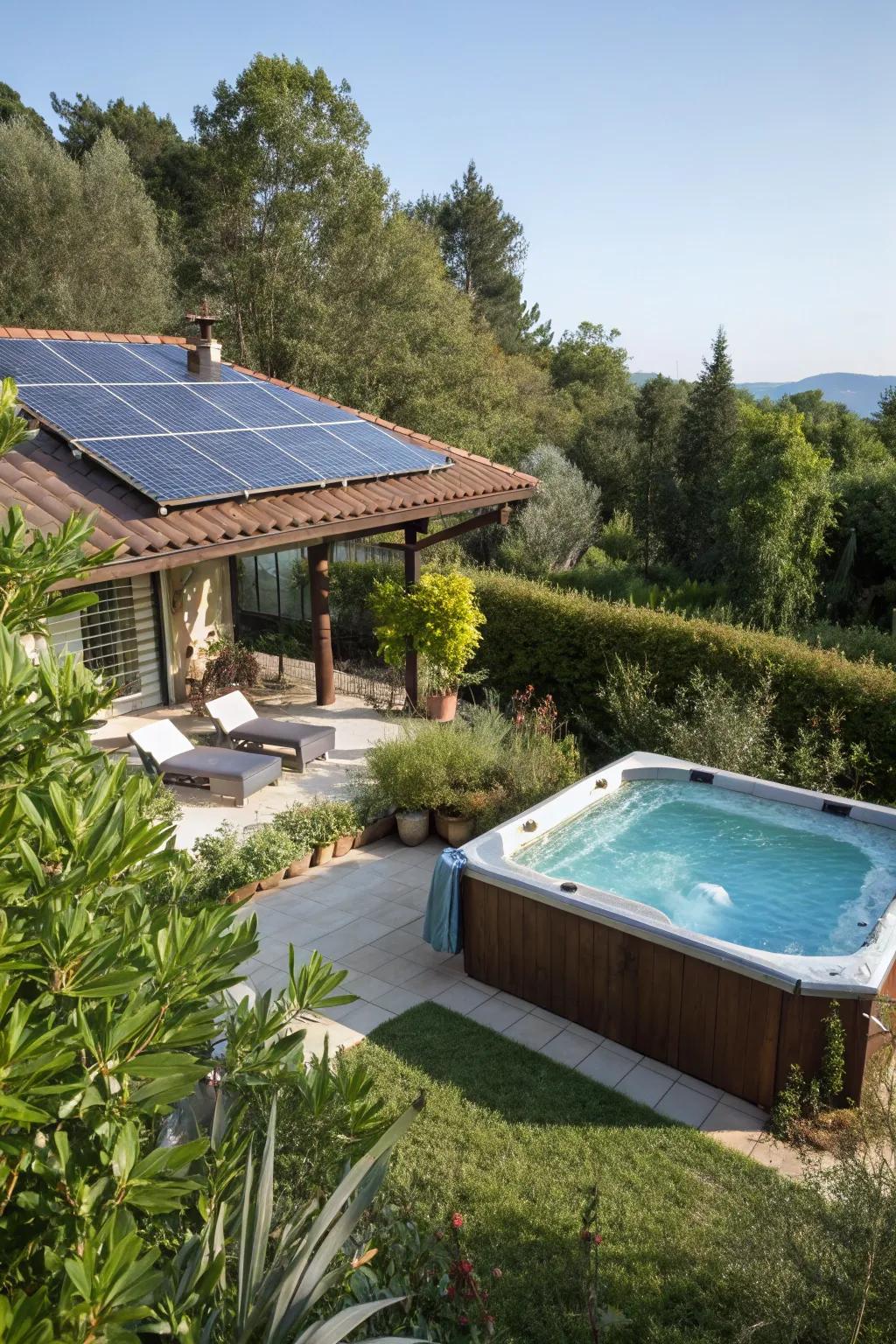 Eco-friendly features create a sustainable and serene pool area.