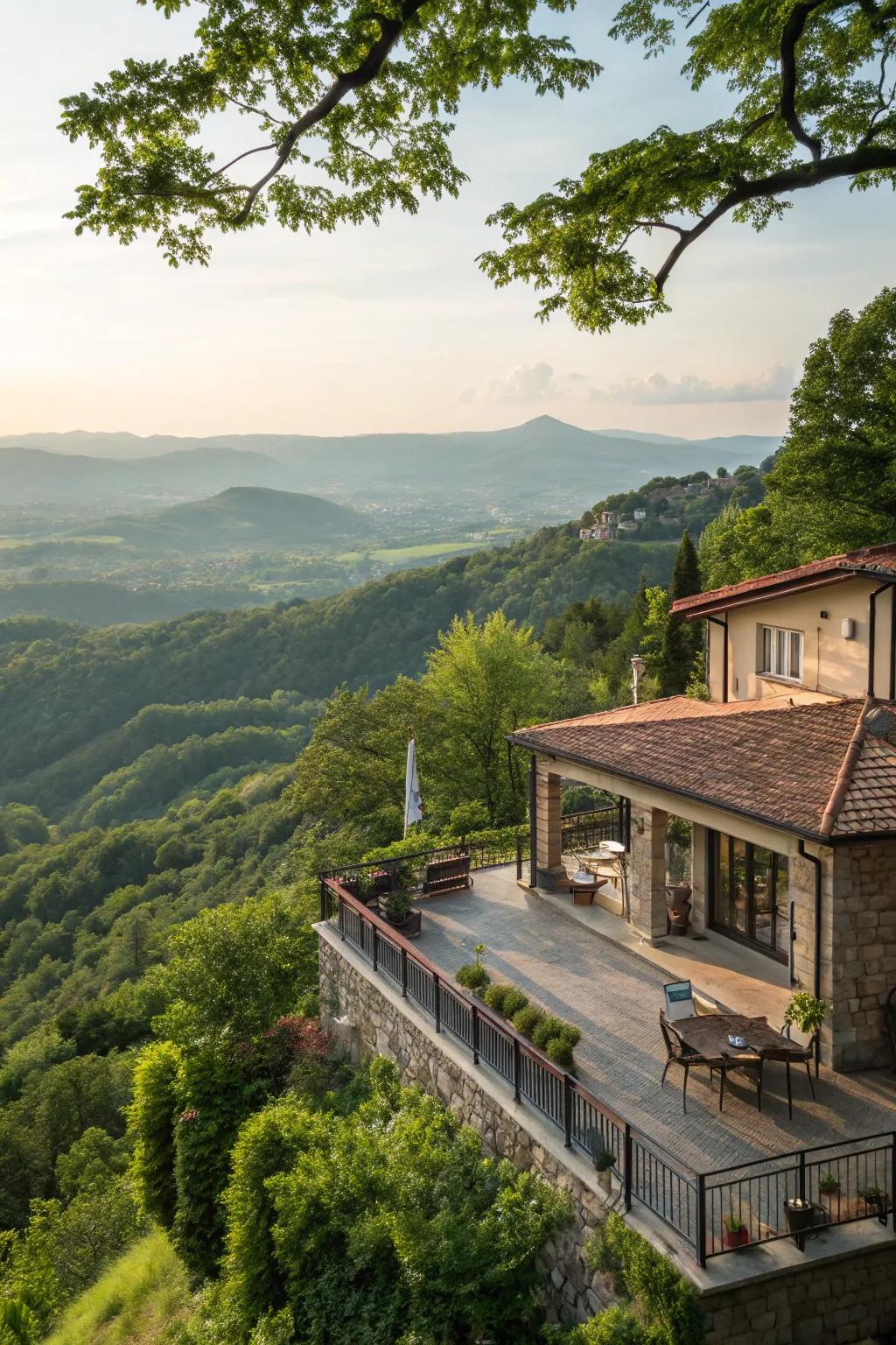 Outdoor areas harmonizing with the hillside inspire relaxation and socializing.