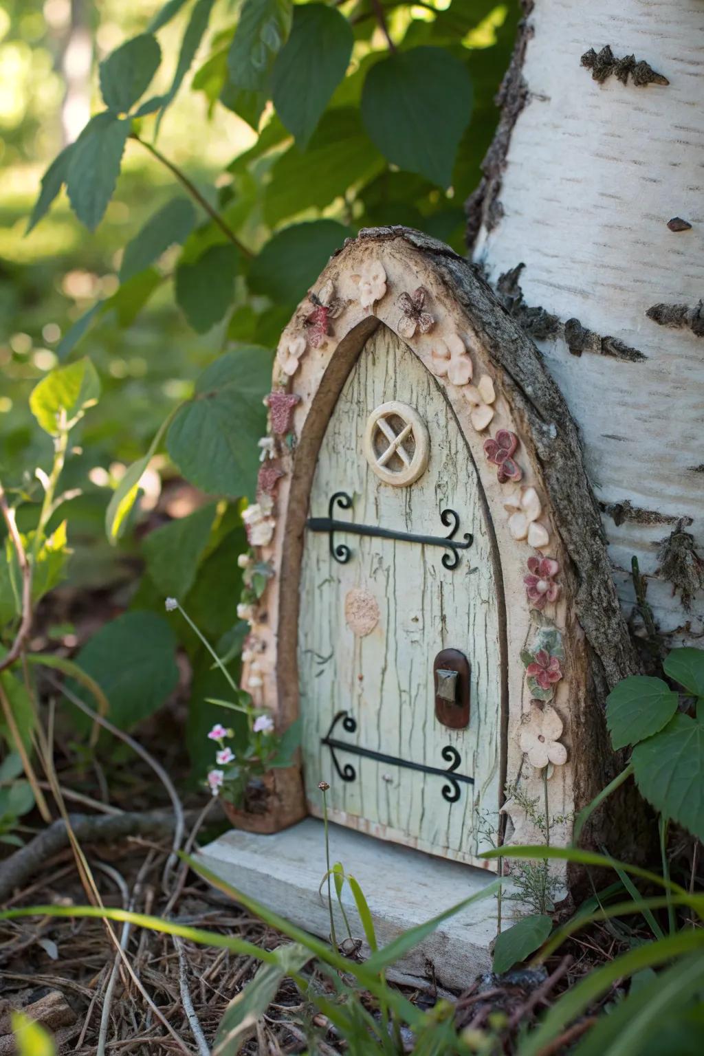 Transform your garden with a whimsical birch log fairy door, embracing rustic charm and natural beauty!