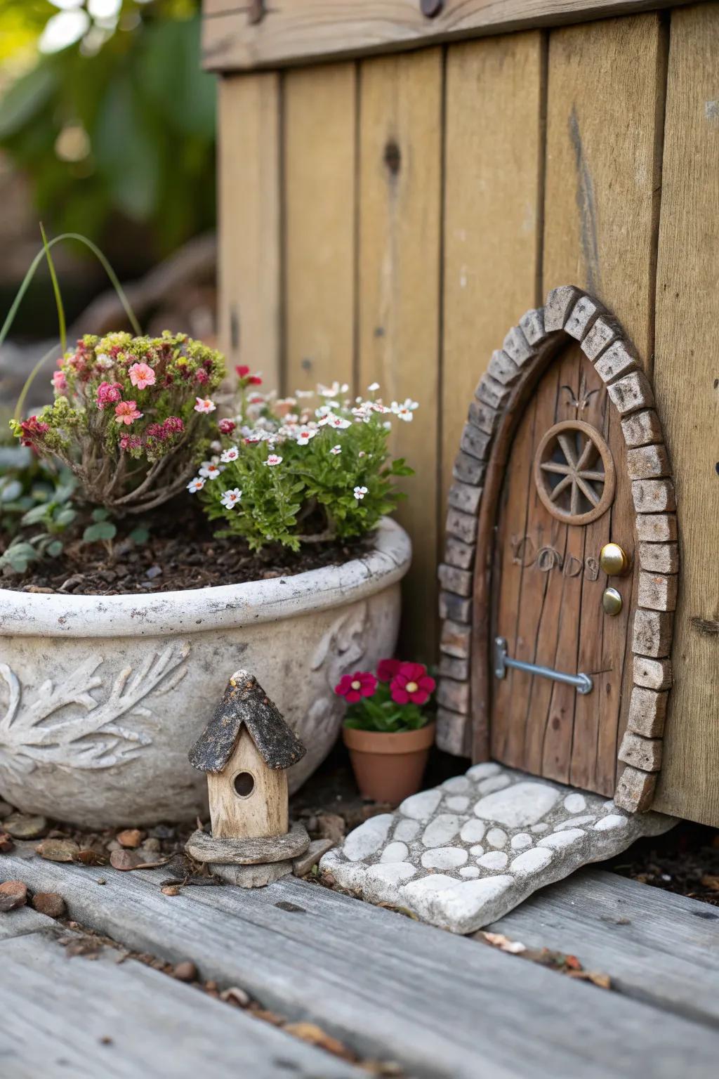 Enchant your fairy garden with charming miniature flower pots that bring a pop of color and a sense of home.
