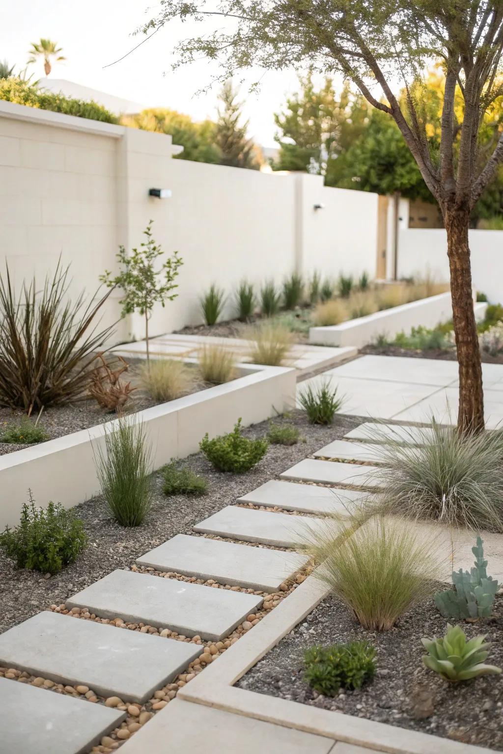 A minimalist garden showcases the beauty of simplicity and efficiency.