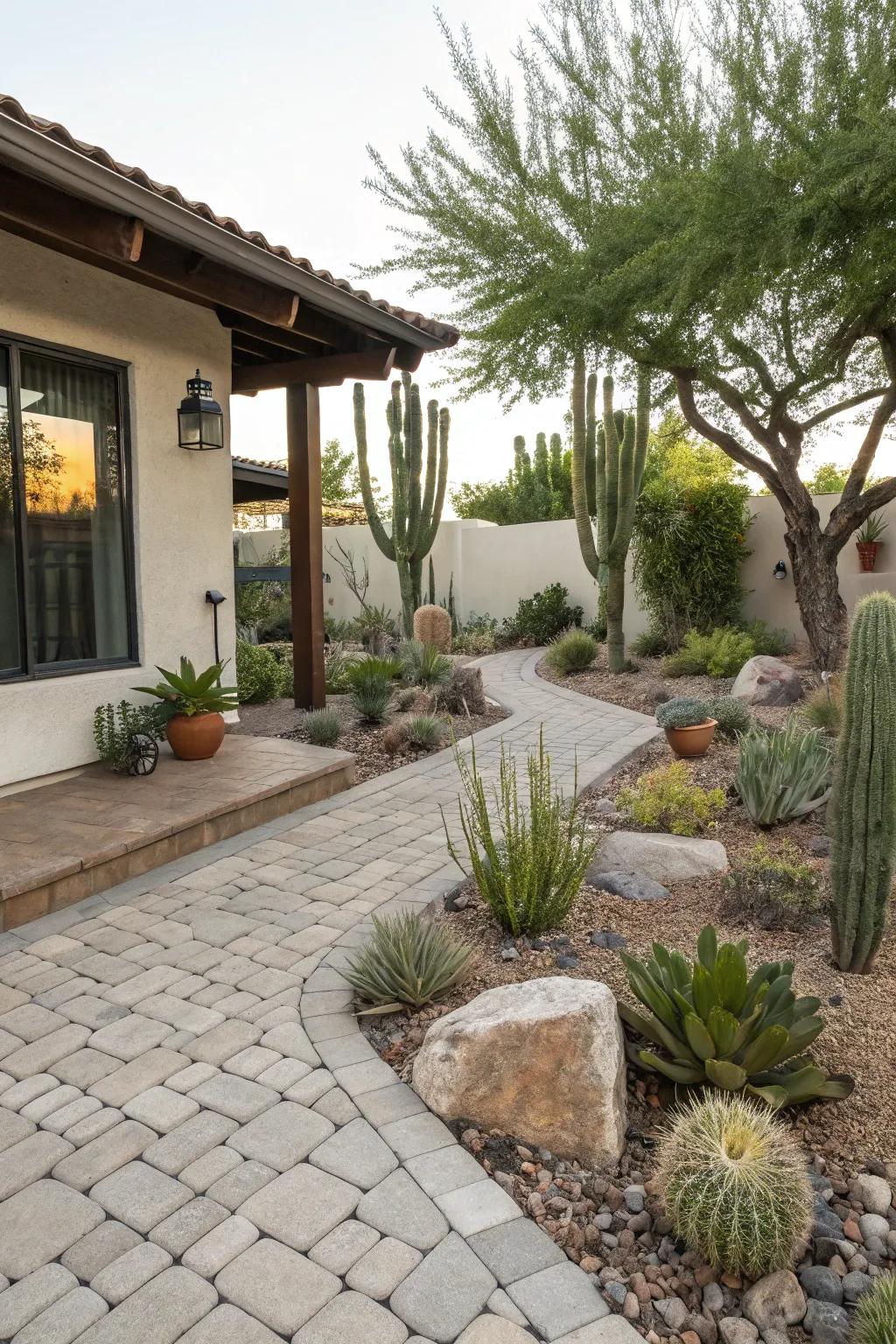 A patio with permeable pavers that blend functionality and aesthetics.