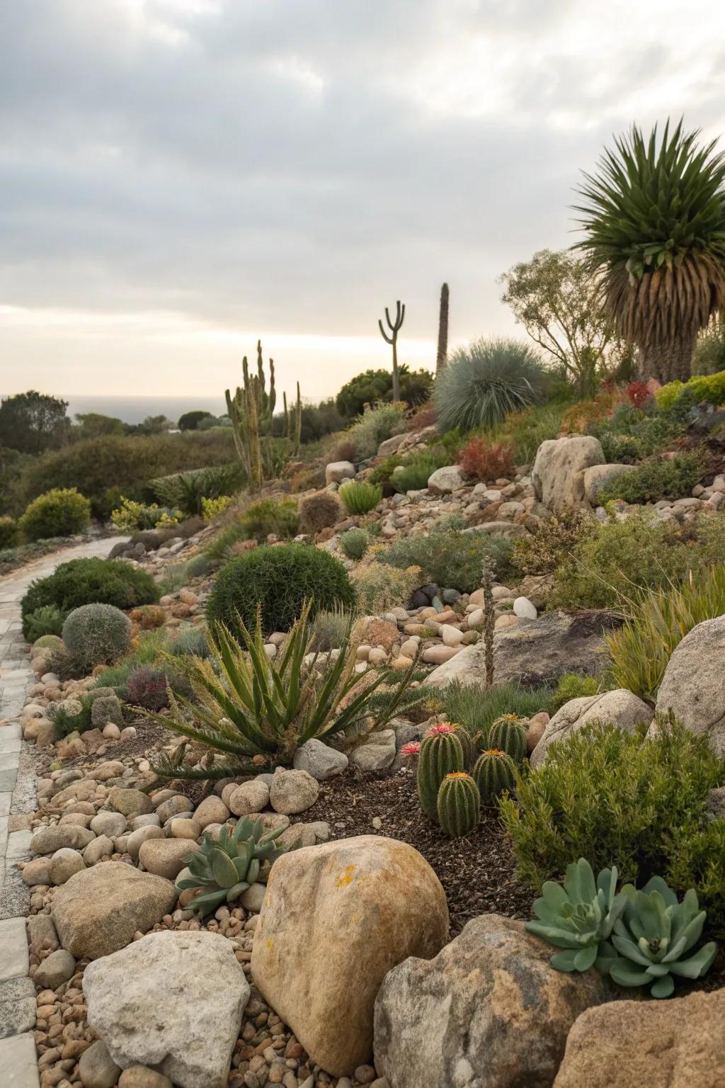 Rock gardens combine beauty and sustainability with minimal water.