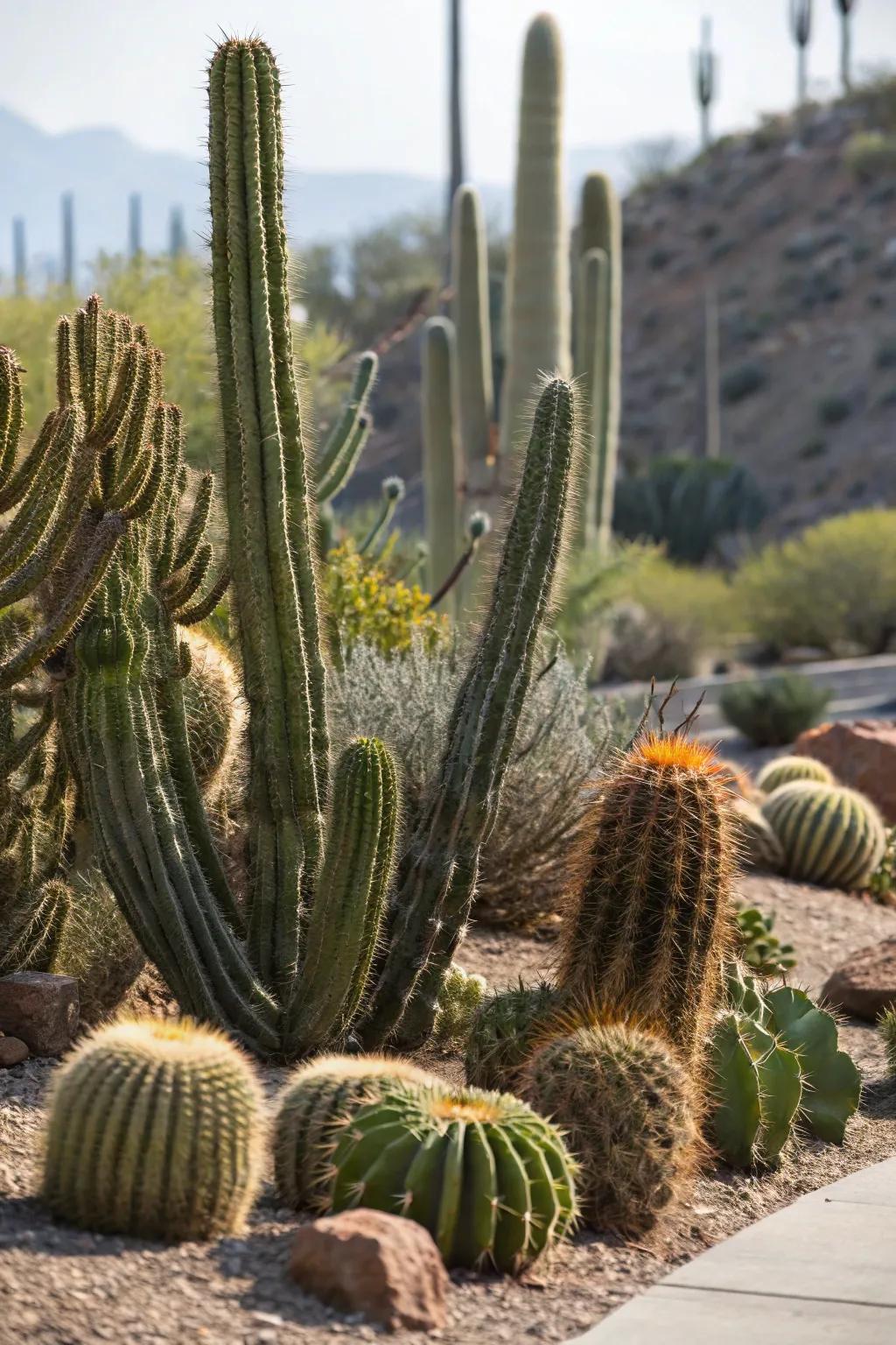 Cacti bring a touch of the desert to an eco-friendly garden.