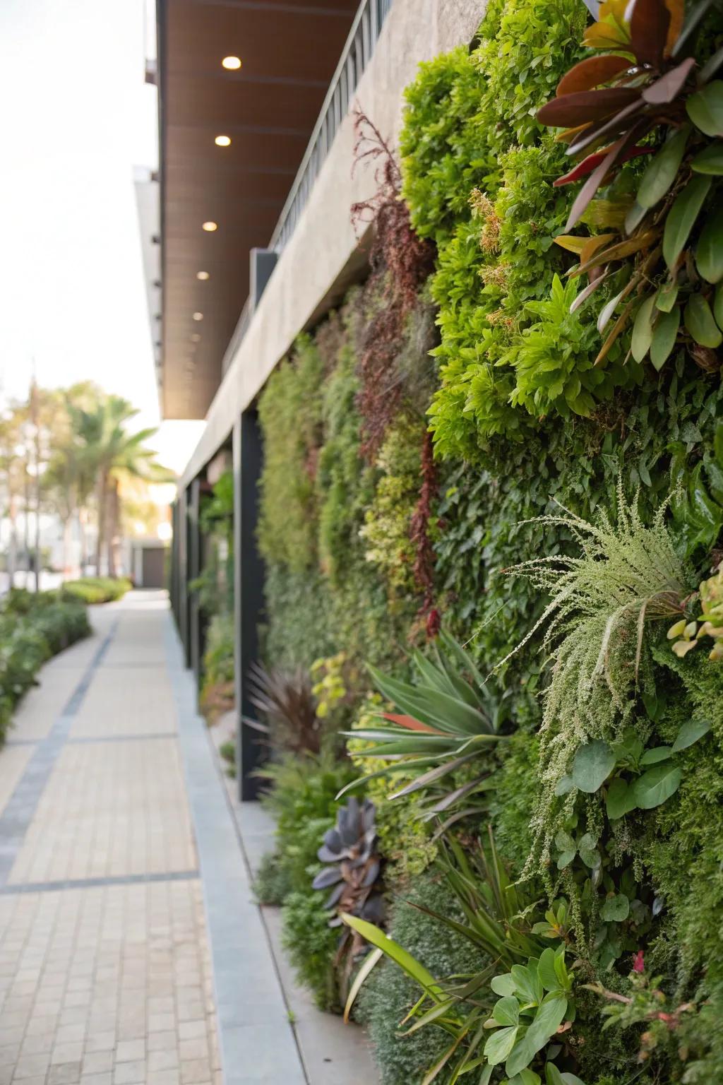 A living wall offers a unique vertical approach to drought-tolerant gardening.