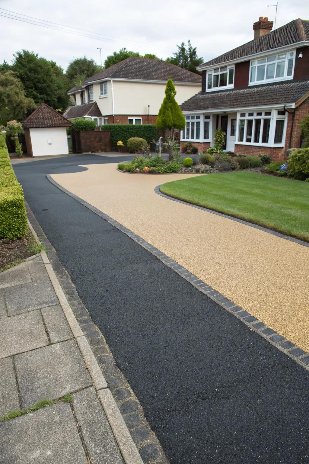 Tarmac driveway featuring contrasting tones for a stylish appeal.
