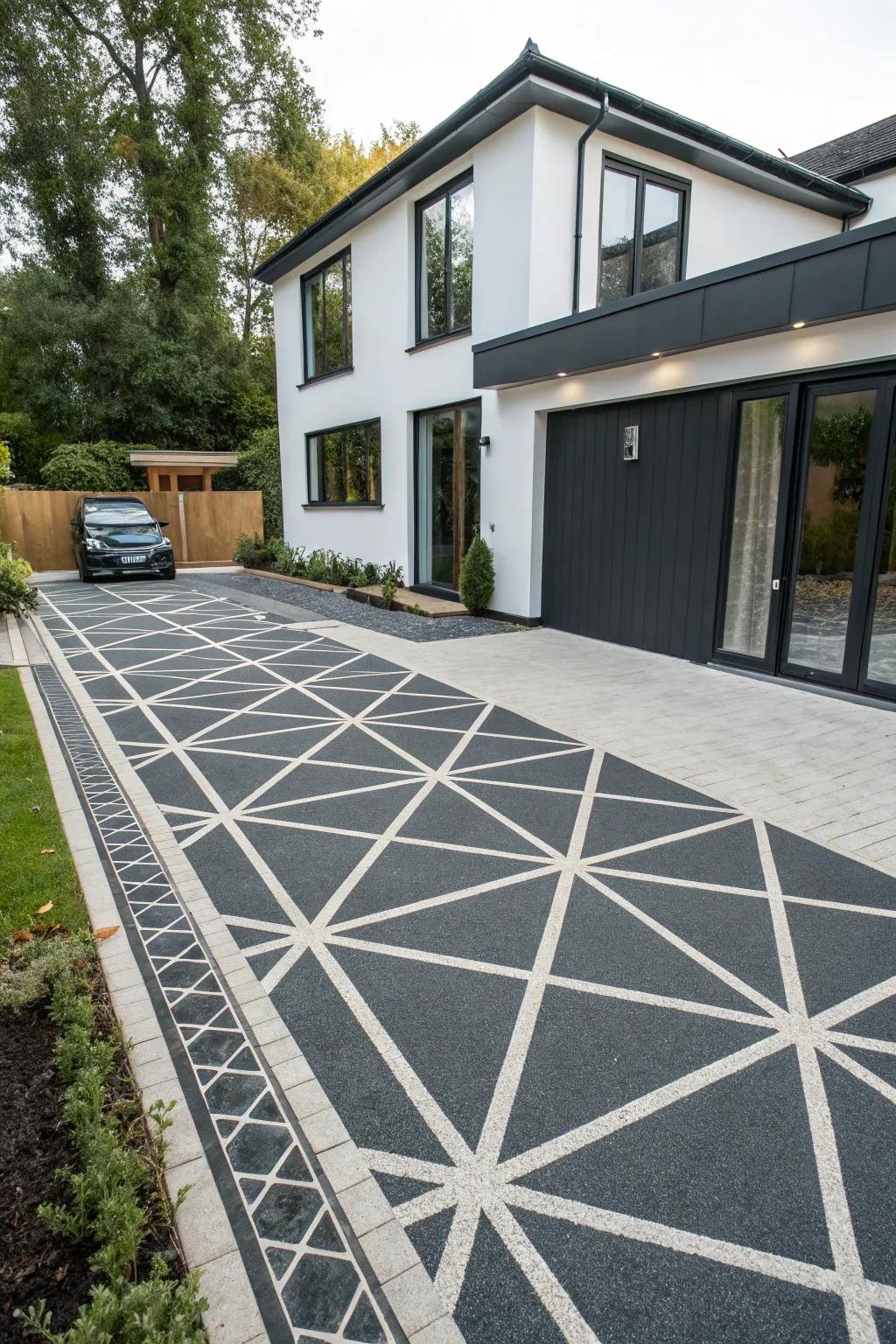 Driveway featuring bold geometric shapes and patterns.