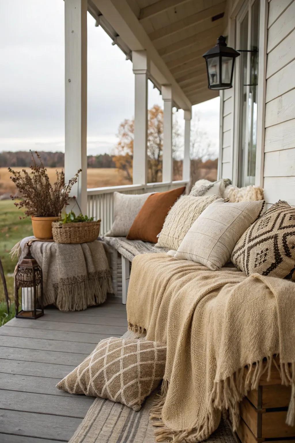 Different textures enhance the porch's cozy factor.