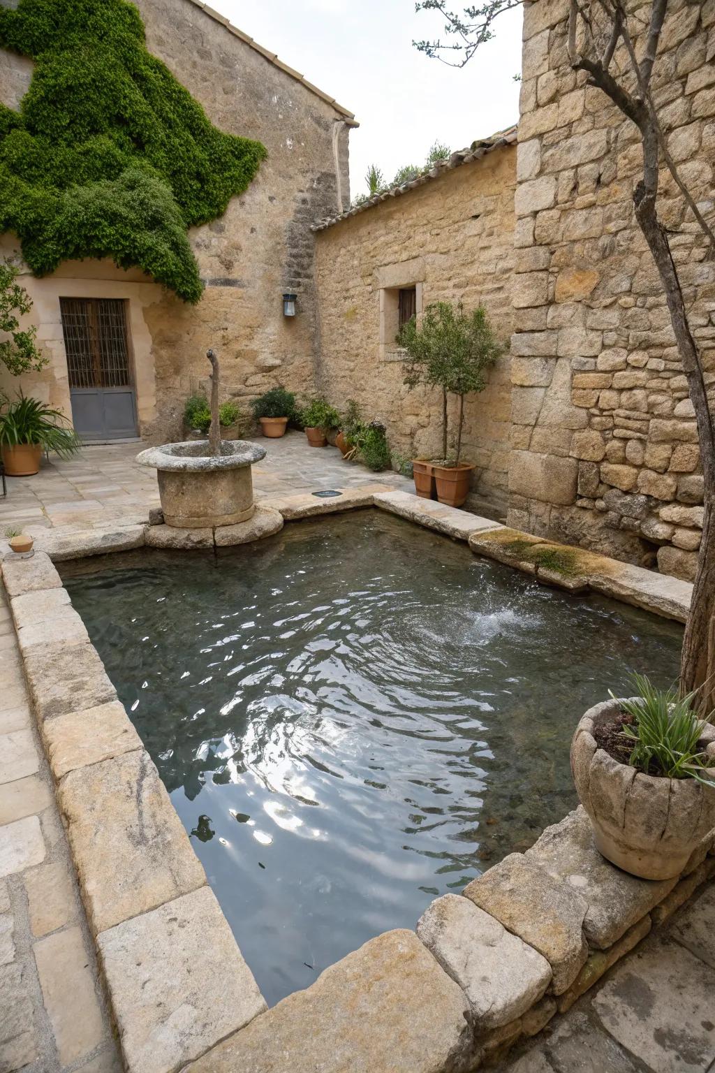 Natural stone adding timeless elegance to a small courtyard pool.