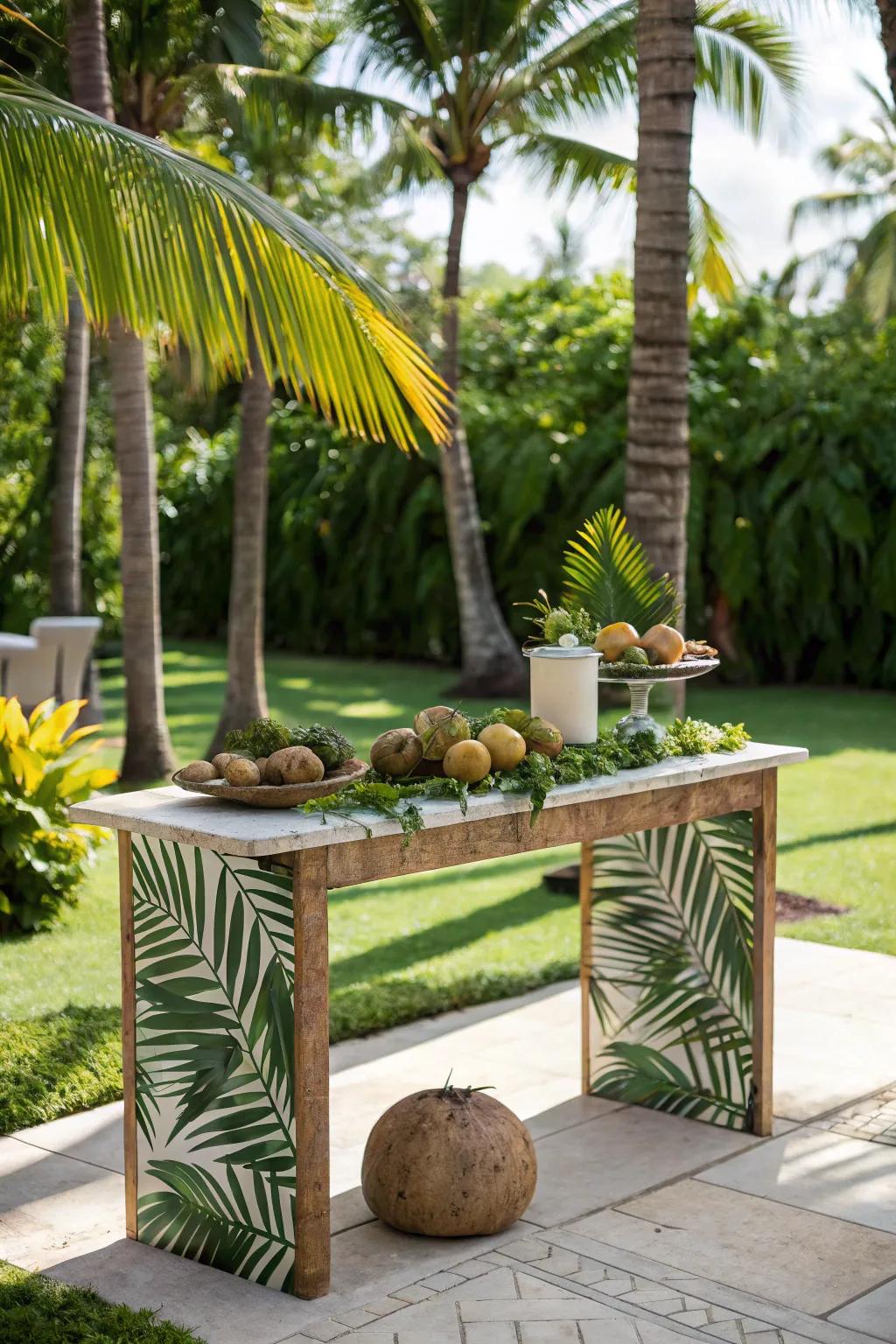 Themed delight with a tropical paradise setup on the console table.