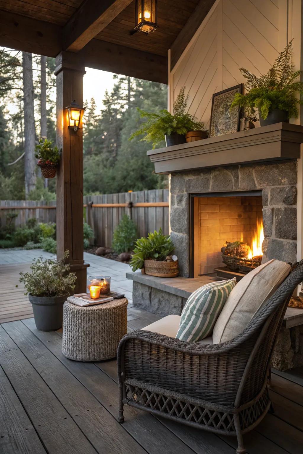 Create a cozy corner retreat with a fireplace nook.