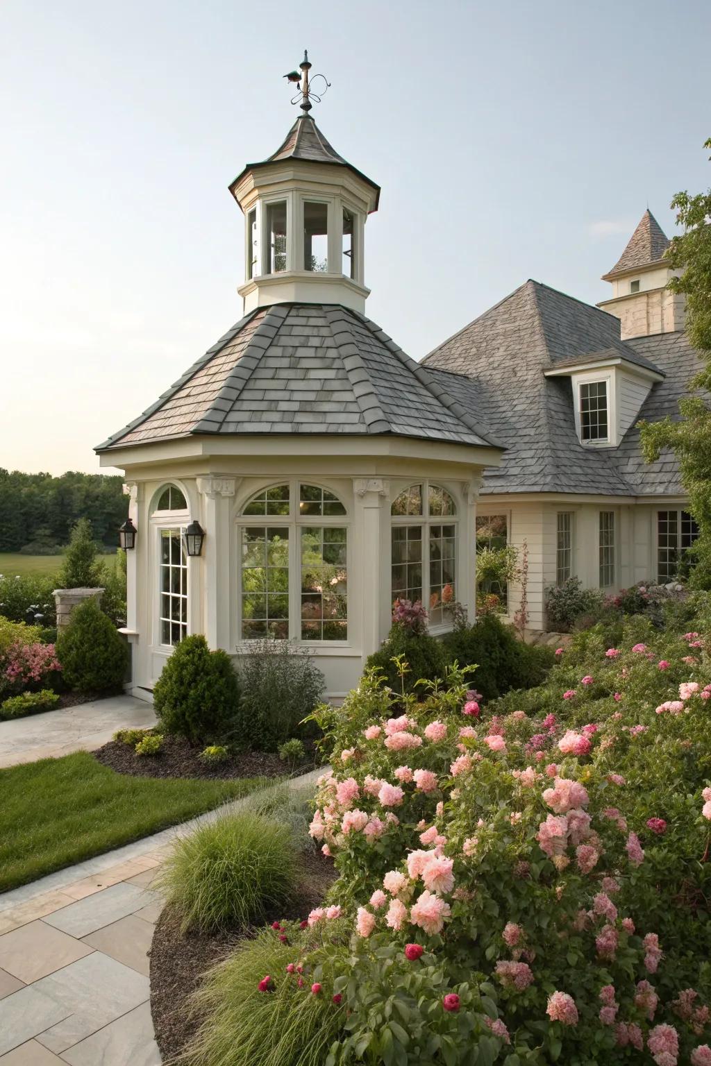 A custom cupola blends seamlessly with architectural elements.