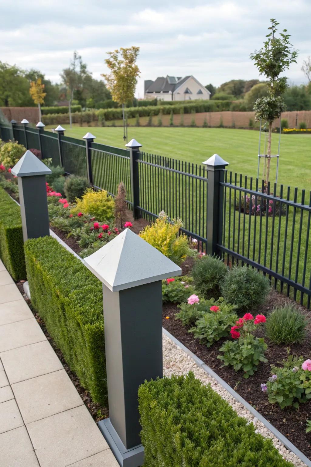 Geometric elegance with pyramid post caps.