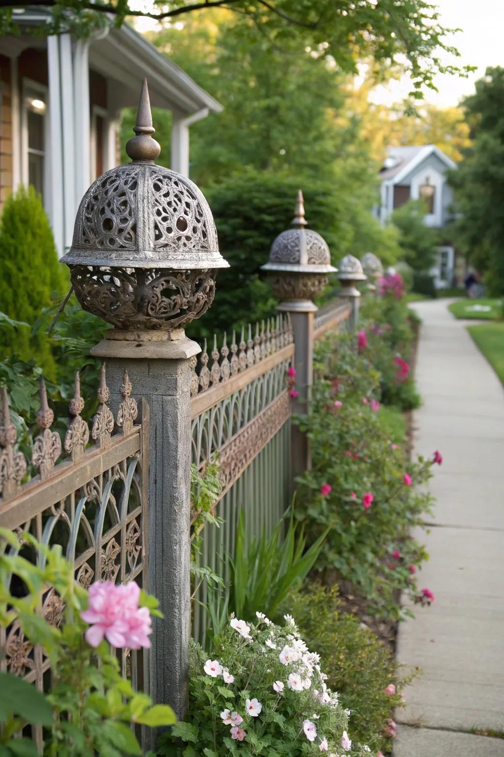 Delicate elegance with lace-like metalwork post caps.