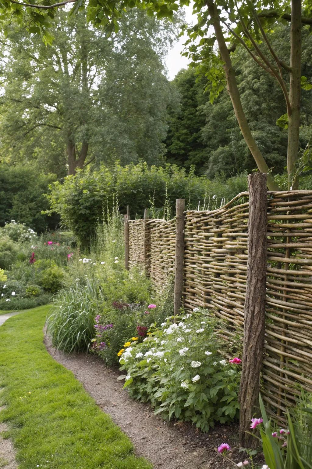 Willow fence panels offer a natural and sustainable windbreak.