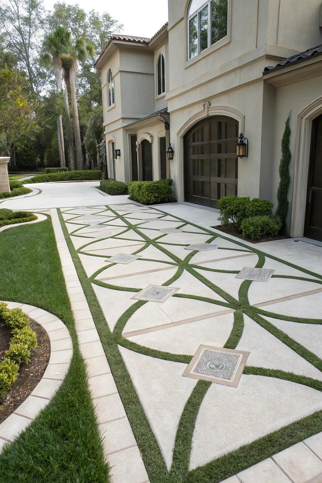 Art Deco inspiration for a bold driveway.