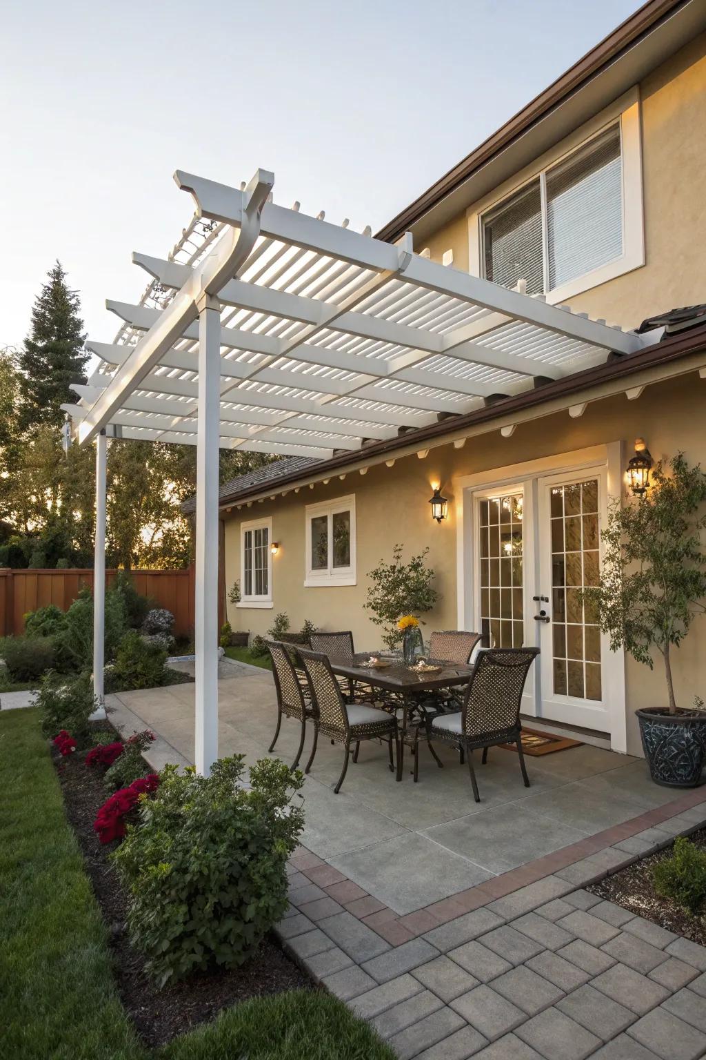 An attached pergola awning adds style and function to your home.
