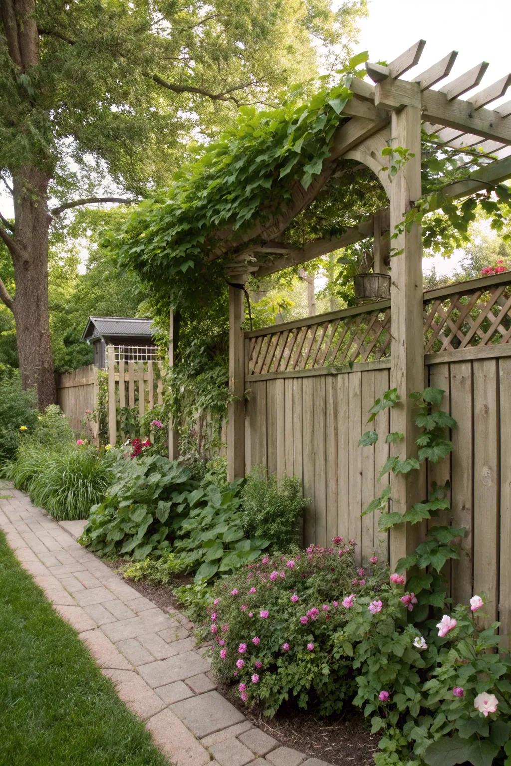 Pergola elements add structure and charm to your fence.