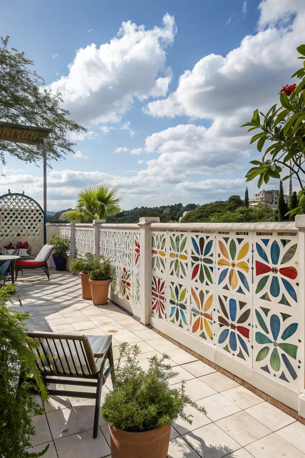 Geometric patterns add a playful and modern touch to fences.