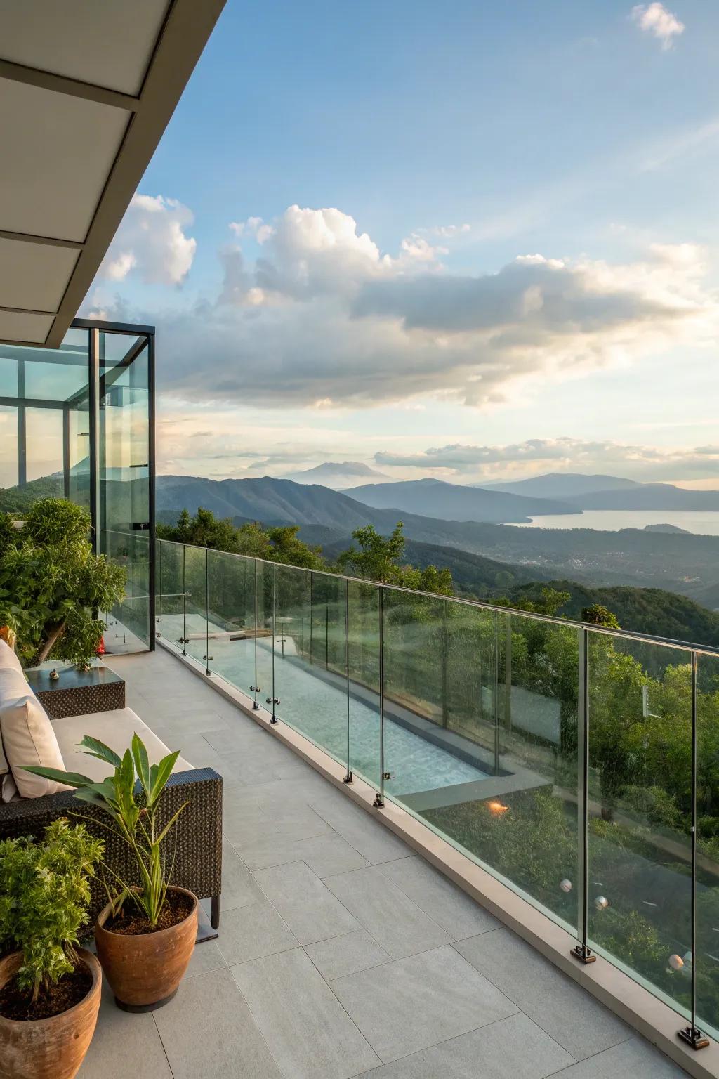 Glass railings offer unobstructed views and a sleek look.