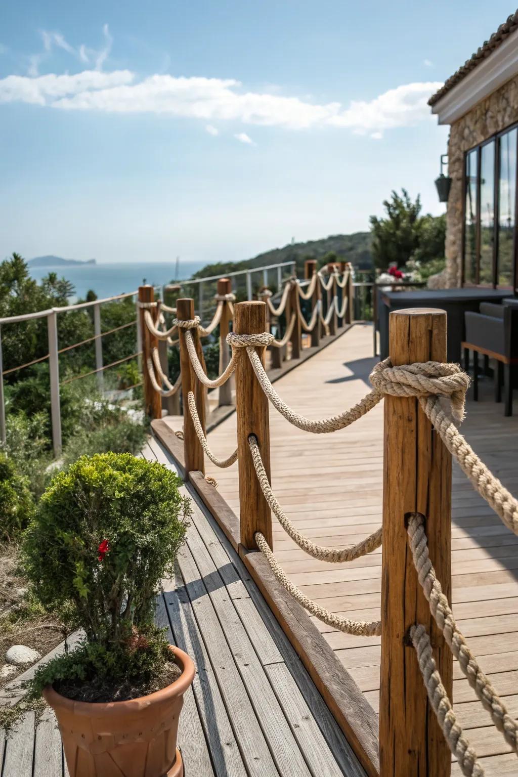 Rope accents add a rustic or nautical touch to fencing.