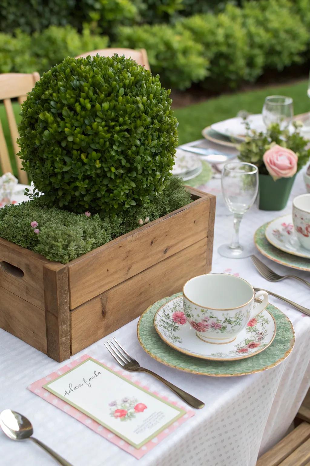 Boxwoods offer a natural and stylish table centerpiece option.