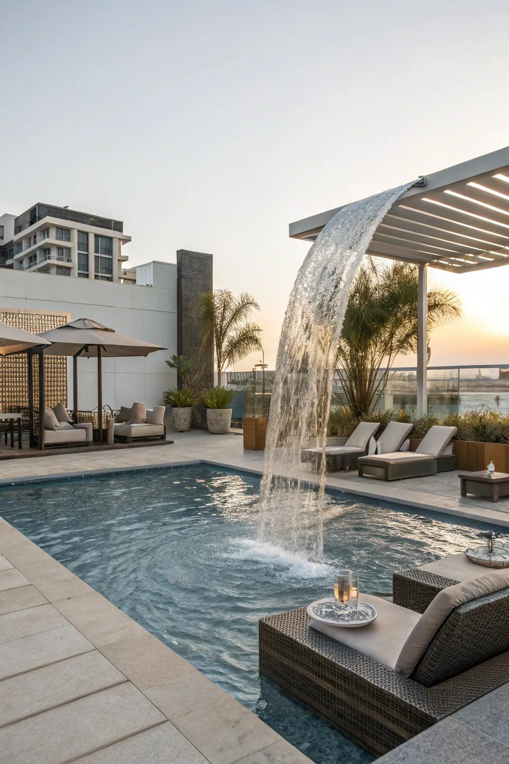 Sculptural elements add artistic flair to pool designs.