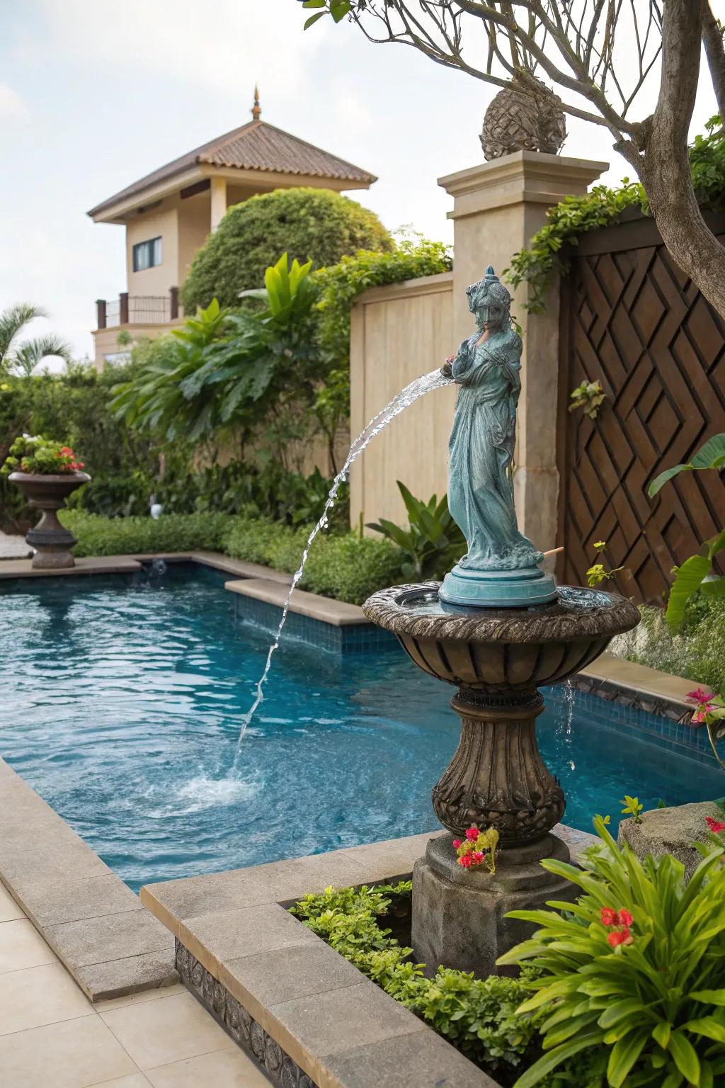 Spouting statues add charm and personality to pools.
