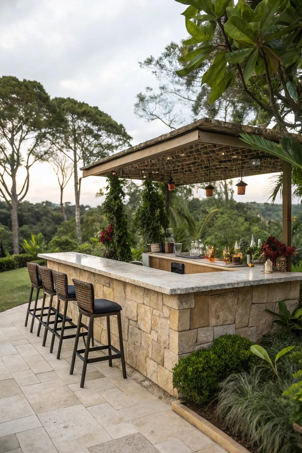 Enhance your bar's elegance with a natural stone countertop.