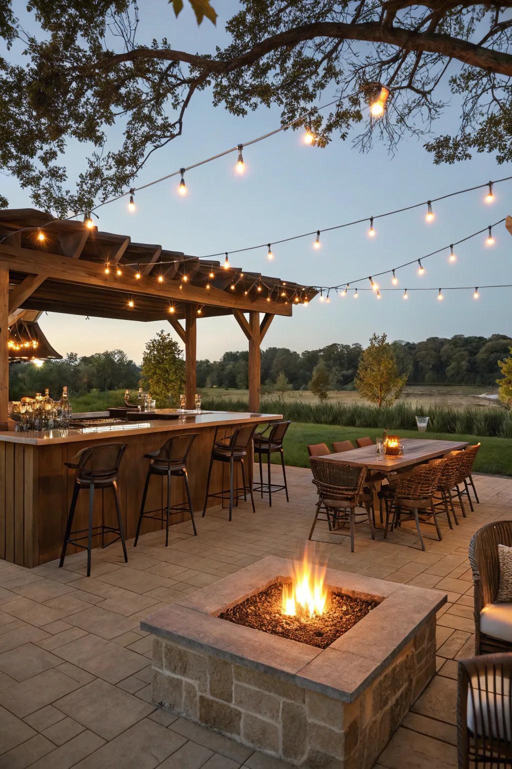 Combine warmth and socializing with a fire pit bar.