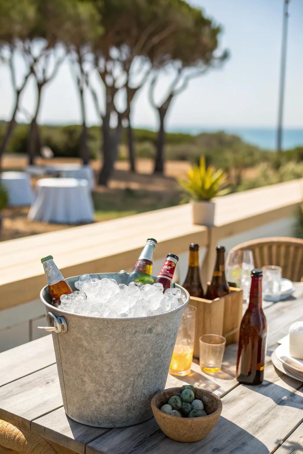 Keep drinks cool and accessible with an ice bucket table.