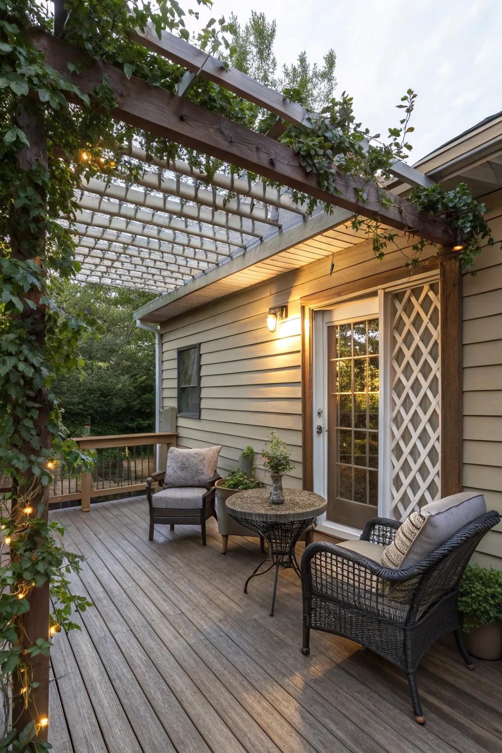 A private retreat with a partially enclosed overhang.