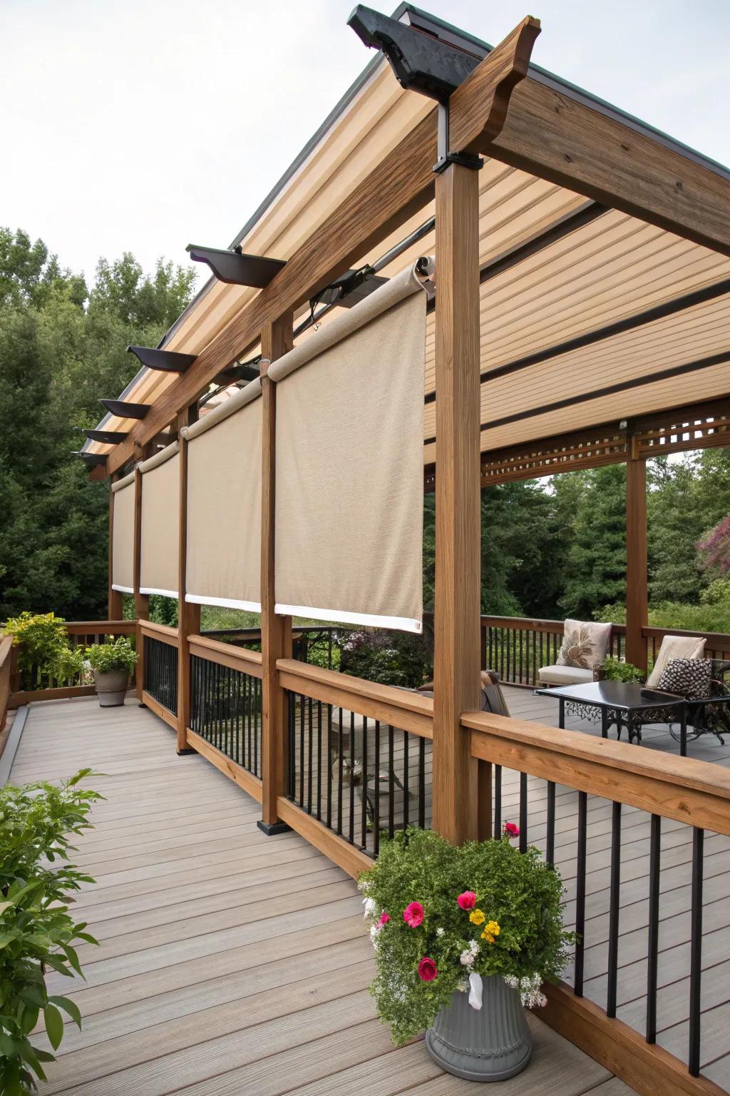 Versatile shade with a pergola awning hybrid.