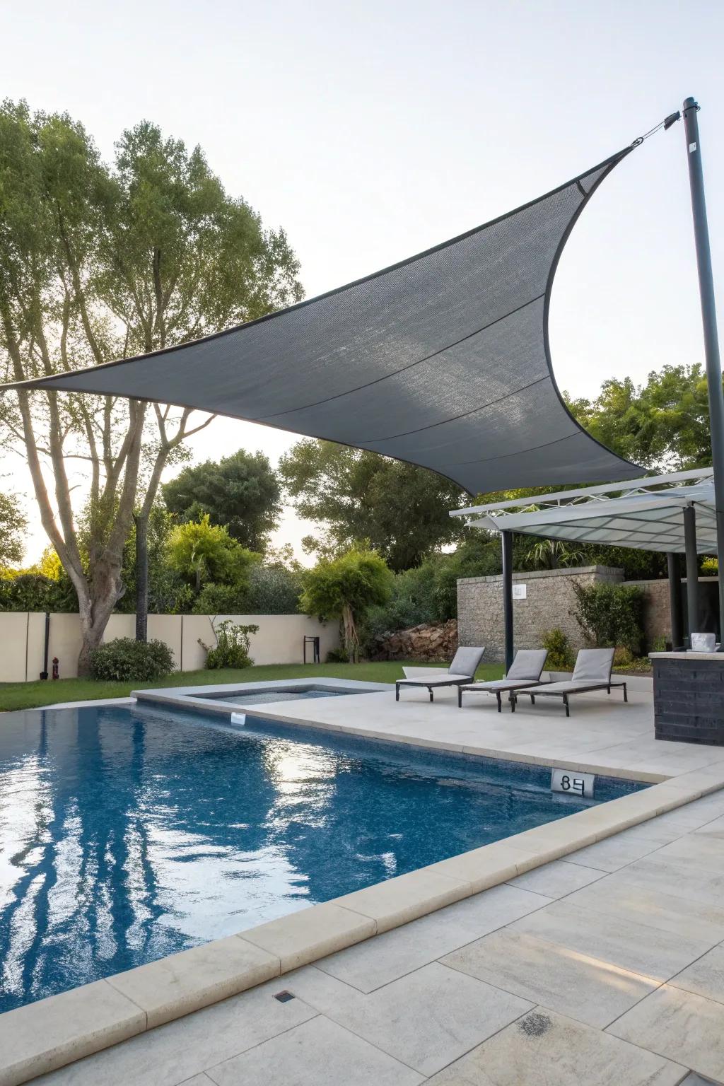 Craft a shaded sanctuary around your pool with waterproof sails.