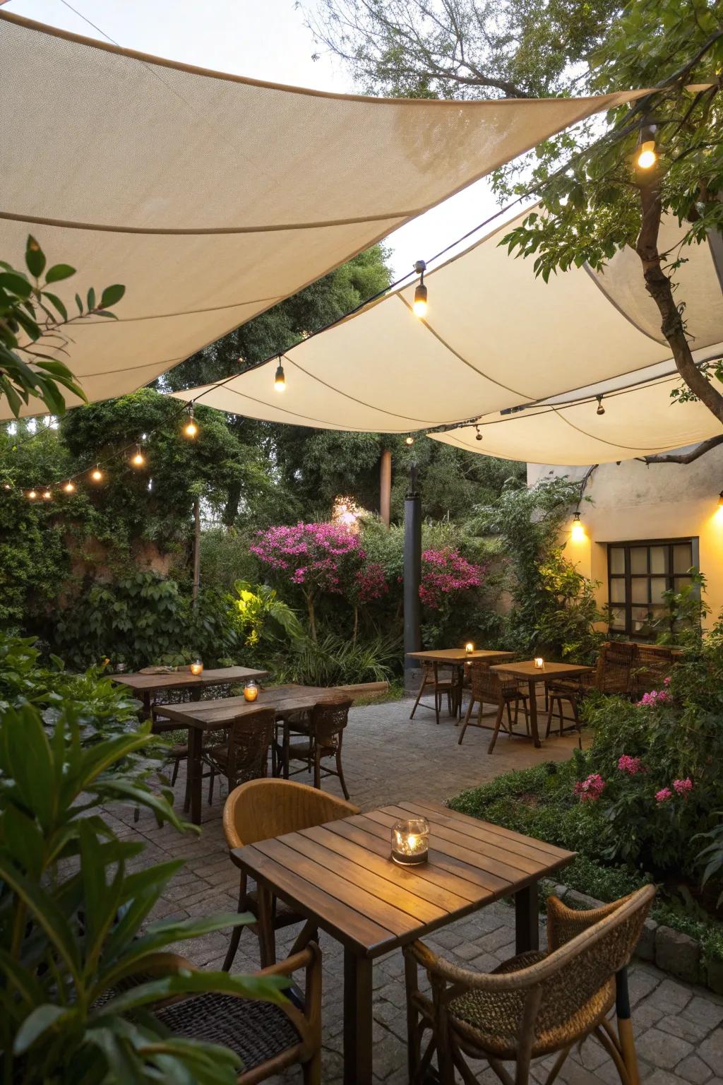 Create a quaint café vibe with intimate shade setups.