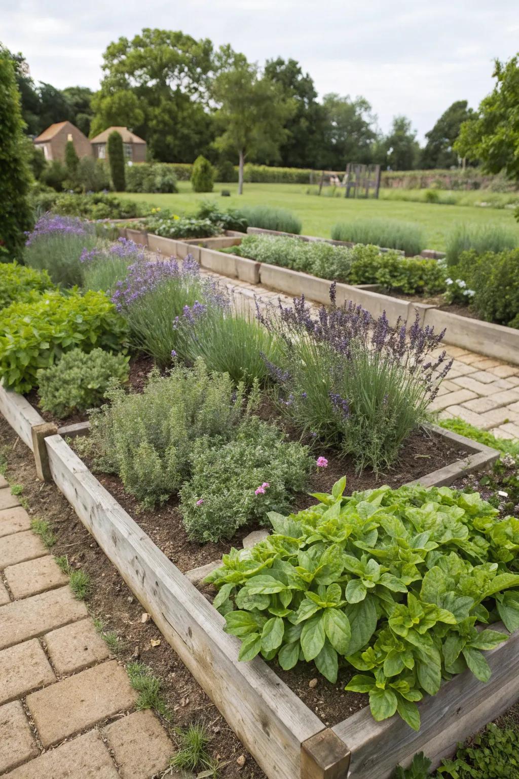Fragrant plants along paths offer delightful aromas on every stroll.