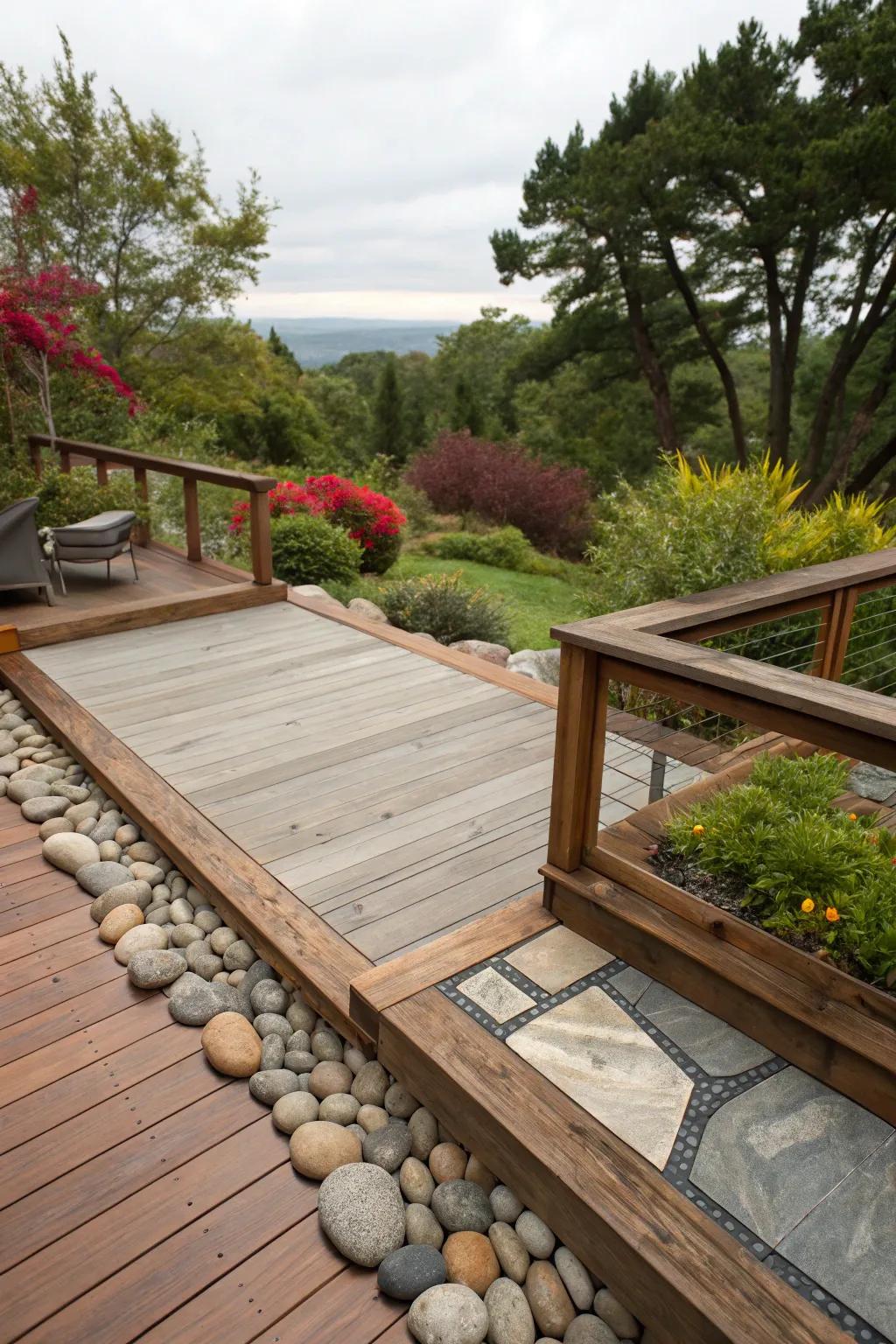 Wood and stone blend for a natural vibe.