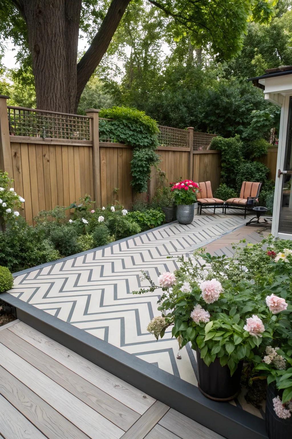 Playful chevron patterns elevate any deck.