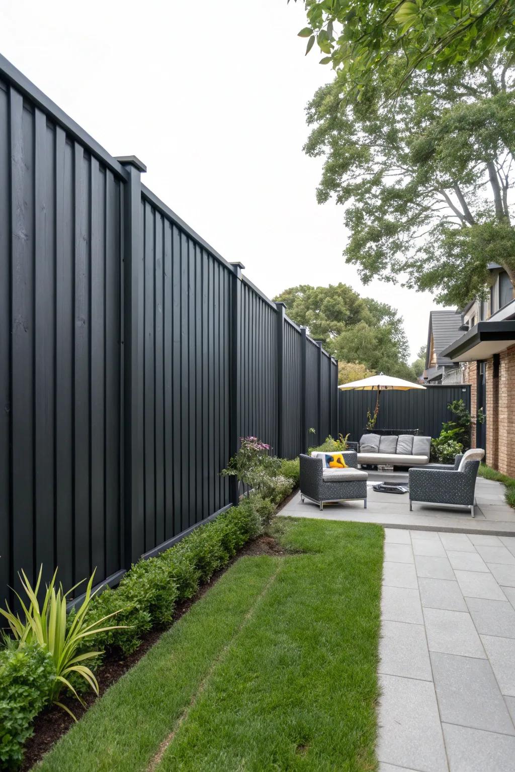 Tall privacy fence with sleek panels.