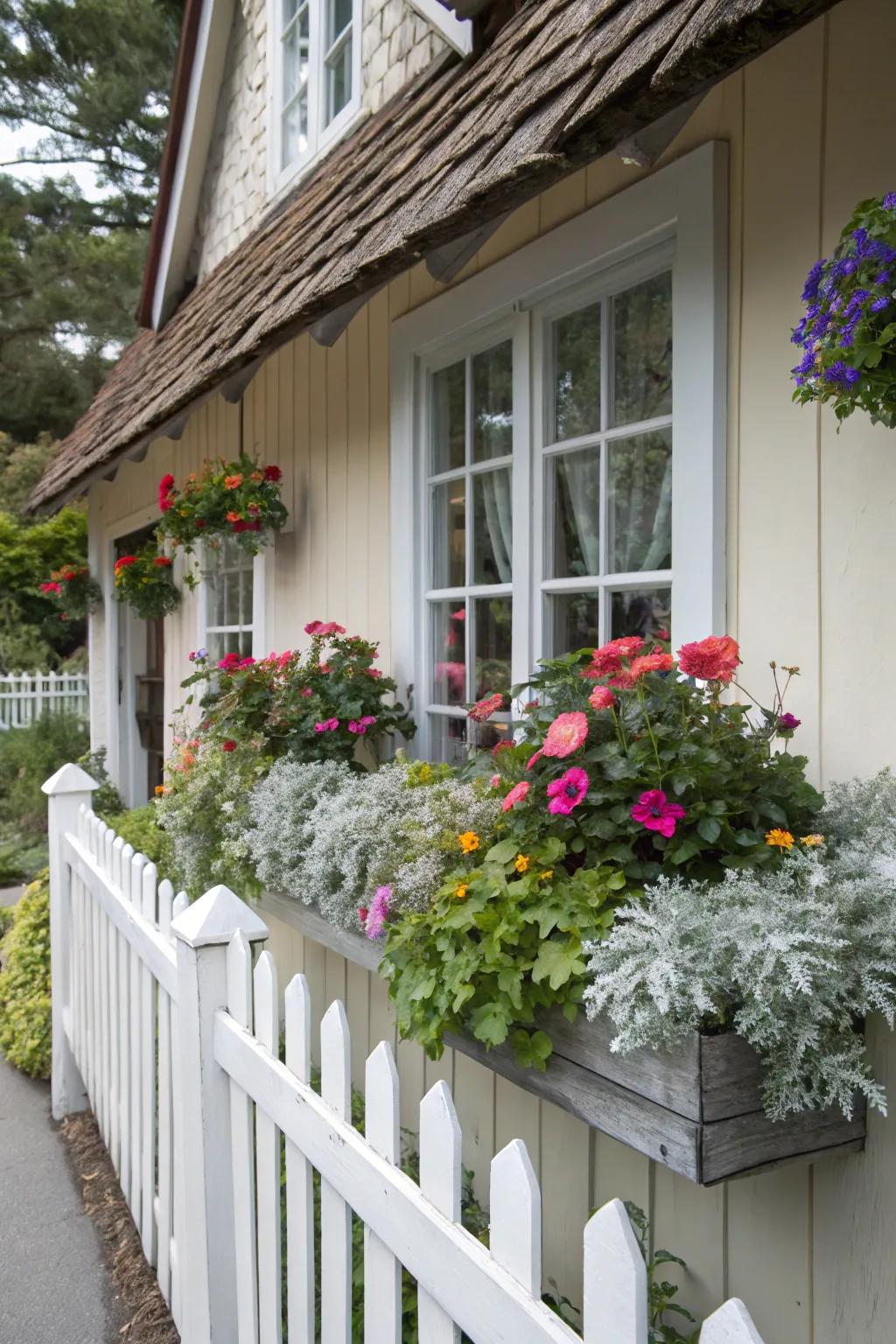 Dusty miller adding appeal to window box gardens.