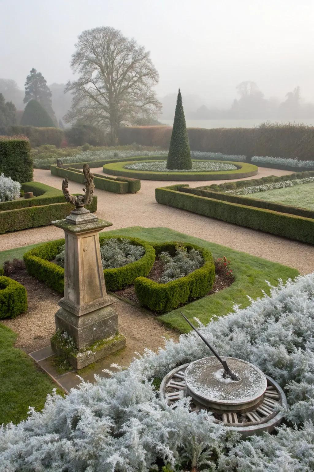 Dusty miller enhances formal garden features like statues and sundials.