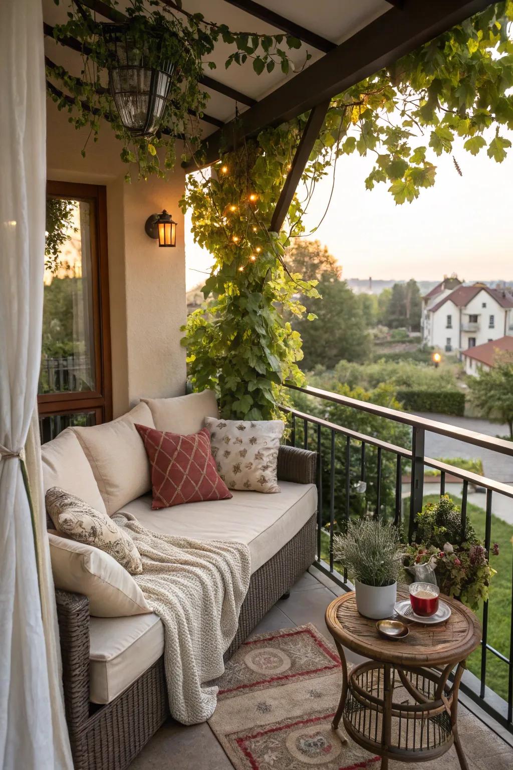 Cozy outdoor seating nook ideal for relaxation.