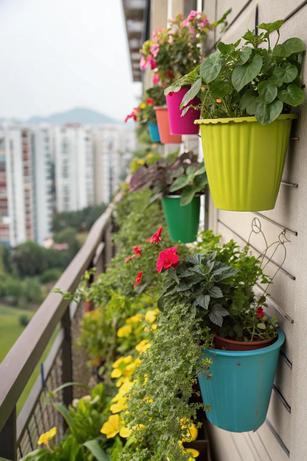 A flourishing vertical garden adding lush plant life to a balcony.