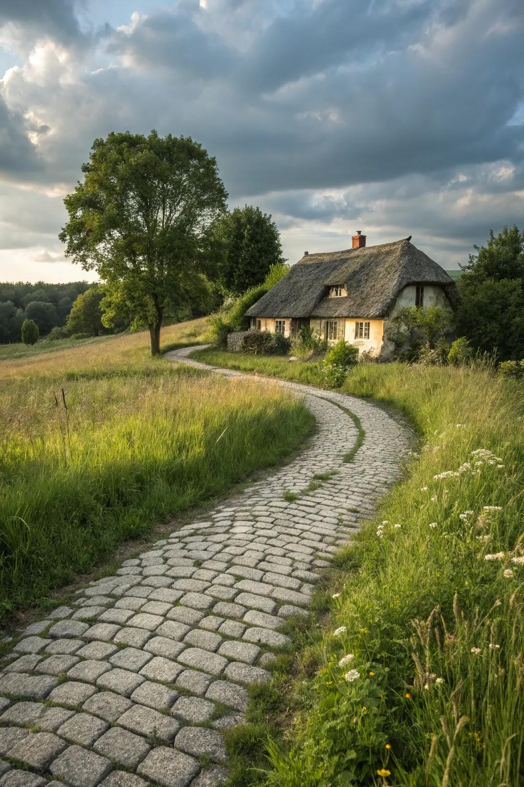 Staggered cobblestone layouts blend timeless charm with subtle casualness.